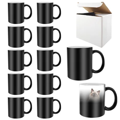 11 oz Gift Box Custom Printed Logo Ceramic Coffee Water Sublimation Heat Sensitive Color Changing Magic Mug Cup for Sublimation