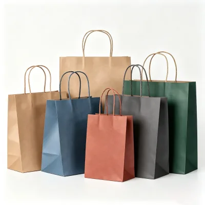 Recyclable Biodegradable Custom Logo Kraft Paper Handled Supermarket Shopping Bag Flexographic Colorful Printed