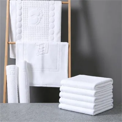 Hotel 100% Cotton Bath Mat and Towel Set Thickened Absorbent Non Slip Washable Quick Dry 5 Star Hotel Bathroom Floor Mat
