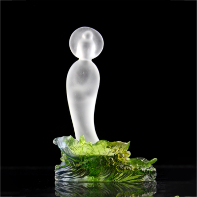 Fengming Folk Art Feng Shui LIULI Gliass White Guan Yin Buddha Statue for Home and Office Decoration