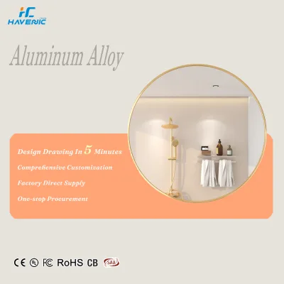 Modern HD Shatterproof Aluminum Alloy Frame Round Wall Mirror Decorative Metal Framed Circle Hanging Mirror for Living Room