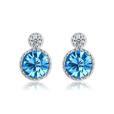 2She Round Ear Rings for Women Austrian Crystal Silver Jewelry Earrings
