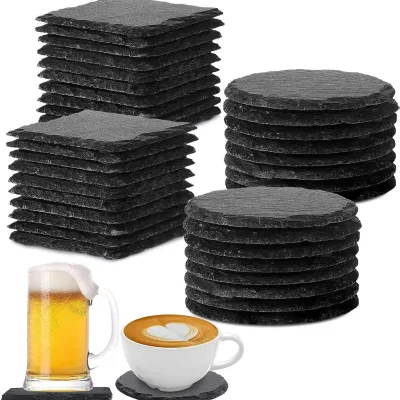 Factory Direct Wholesale Japanese Style Insulated and Recyclable Slate Coaster Natural  Round square Bulk Black Slate Coasters