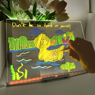 Light up Acrylic Drawing Board Display Resettable Led Light Message Notepad Acrylic Writing Board With Led Night Lamp
