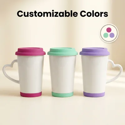 Custom Heart Handle Ceramic Travel Mug Pink Silicone Lid Heat Resistant Reusable Tumbler Cup Valentine Gift Drinkware