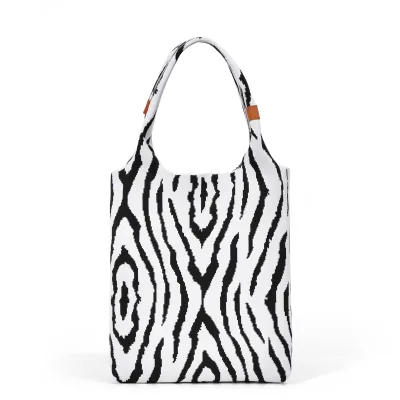 2024 Hot Sale Fashion Zebra Print Knitted Bag Casual Tote PU Leather Lining Zipper Solid Color Two Lady Wholesale Hot Selling