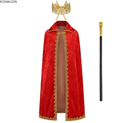 Halloween Party Game King Cloak Cape Halloween Charming Prince Medieval Costume Queen Velvet Robe Kids Carnival Outfit