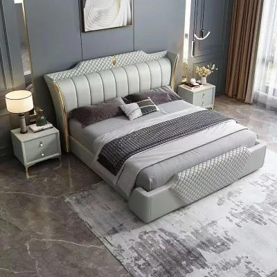 Leather Bed Double Storage Massage Bed Leather Multifunctional Bed King Size Lift Gas Leather Soft Bed