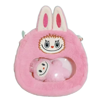 HY2 Labubu Transparent Plush Bag Funny Labubu Purse Student Crossbody Bag Monsters Outdoor Bag Toy Birthday Gift
