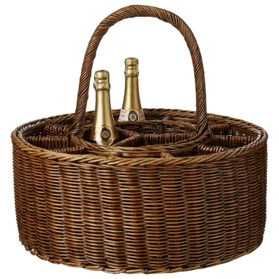 Hot Sale Home Wine Bottle Storage Basket Wicker Wine Holder with Handle Whisky Storage Basket