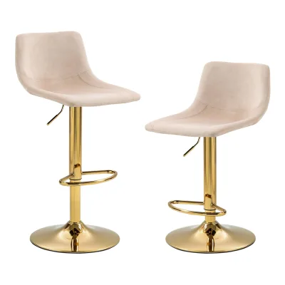 Swivel Barstools Beige Velvet-gold Legs Adjustable Counter Height Armless Upholstered Modern Bar Chairs for Home Bar Kitchen