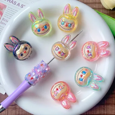 Popular Cartoon Character Little Monster Bunny Pen Decorations for Stationery Miniature Plastic Toys for Pen Embellishment