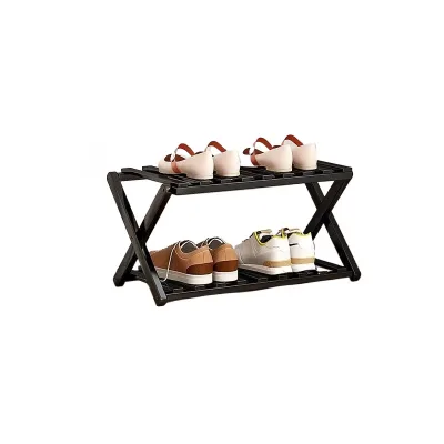 Free Combination Bamboo Double Tier Foldable Shoe Rack Living Room Floor Storage Narrow Simple Assemble