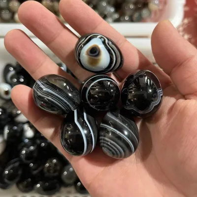 High Quality Healing Banded Crystal Oval Handicraft Black Agate Egg for Decoration Gift