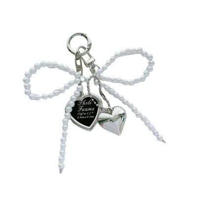 Fresh Sweet Y2k Pearl Candy Bow Keychain Bag Backpack Charm Pendant Decoration Gift Souvenir Lover Heart Photo Frame Keychain
