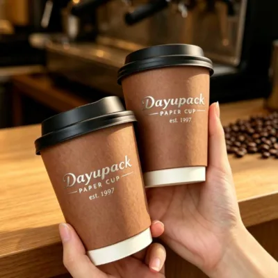 Eco-Friendly Biodegradable Disposable Double Wall PE Coated Paper Cup Interactive Pattern Reveal Design for Hot Coffee Cafe