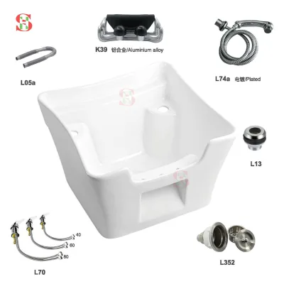 Square Ceramic Hairdressing Shampoo Basin Set with Aluminum Support Professional Salon Chair Parts