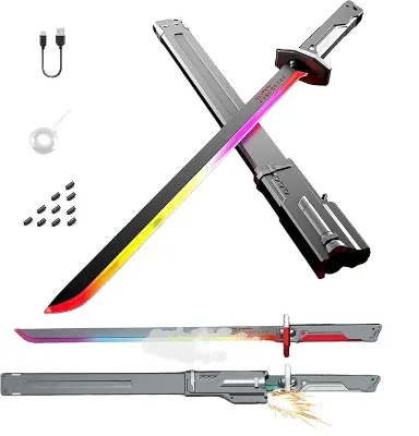 Cyberpunk Neon Sword Spark Blade with Impact Sensor, Sound and Fog USB-C Rechargeable for Raves Cosplay Toys
