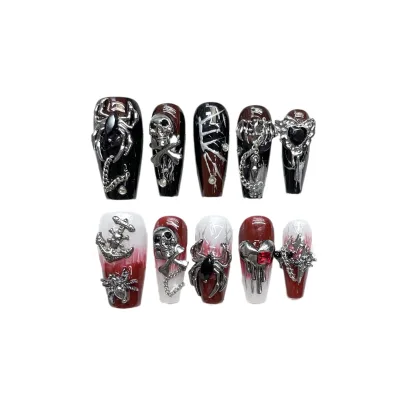 Pure handmade unique 3d press on nail daemo dark red press on nail