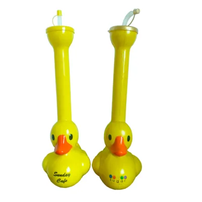 1400ml Plastic Yellow Duck Yard Glass Party Long Neck Slush Drink Cups Big Size Disposable Drinking Slush Bottle with Lid Straw