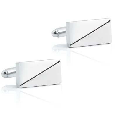 2023 Simple Fashion Sliver Rectangular Diagonal Stripe Smooth Metal Mens Cufflinks Wholesale