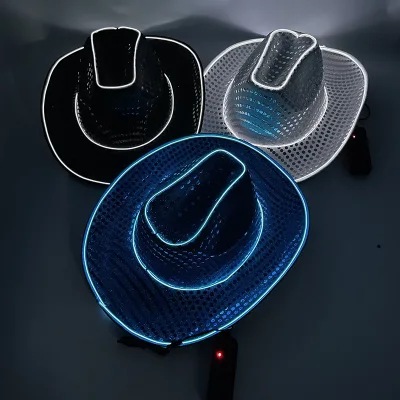LED Luminous Glowing Sequin Western Style Cowboy Hat Halloween & New Year Party Props