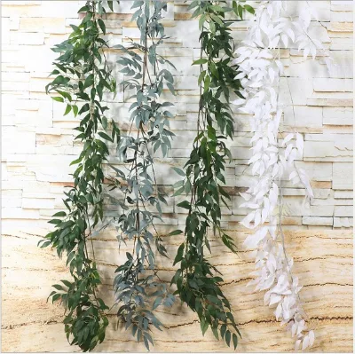 Wholesale Popular Artificial Willow Leaf Garland White Leaves Vine for Home Wedding Decoration