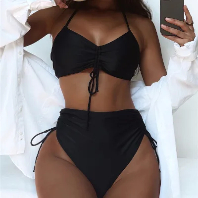 2022 Private Label Wholesale Drawstring High Waist Swimwear China Women Swimsuit