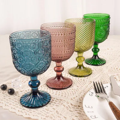 Eur Style Vintage Relief Colored Glass Water Cups, Beverage Cups, Red Wine Cups, White Spirit Cups, Milk Cups, and Wine Cups