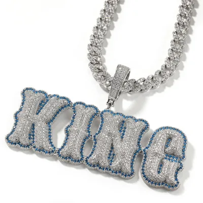 Christian Trendy Hiphop Necklace Jewelry Custom Zircon Letter Name Pendant for Women Men