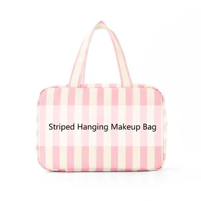 Wholesale Foldable Dry-wet Separation Waterproof Hanging Striped Makeup Bag Hanging Travel Toiletry Bag