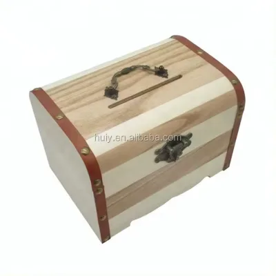 Simple Retro Creative Wooden Piggy Bank with Lock and Dustproof Storage Children's Safe Injection Wood Box