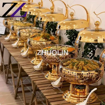 Wedding Decor Gold Chaffing Dishes En Inox Buffet Catering Stainless Steel Luxu Chaffers Chafing Dish Bain Marie Food Warmer