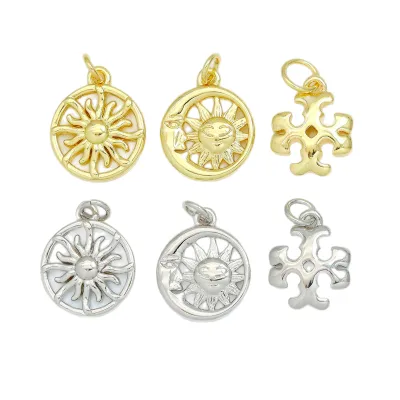 Trendy Pendant Charm Brass Gold Filled Sun Moon Cross Pendant Jewelry for DIY Necklace Earrings Bracelet Finding