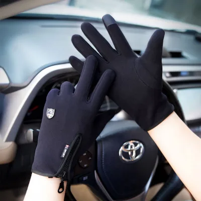 Winter Warm Touch Screen Full Fingers Windproof Men's Anti-slip Driving Riding Gloves Adjustable Wrist Strap Zipper Sport Gloves