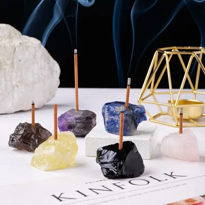 Customized Quartz Rough Stone Crystal Incense Holder Gemstone Rose Quartz Amethyst Holder Incense Stick Holder