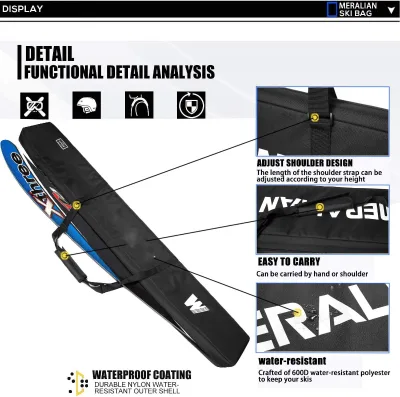 Custom Waterproof Padded Ski Bag Adjustable Length Ski Equipment Carry Bag for Travel OEM ODM