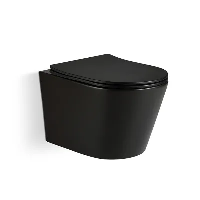 Premium Black Wall Hung Ceramic Toilet Slim Design Wall Mount WC with Easy Clean Surface for Residential Commercial