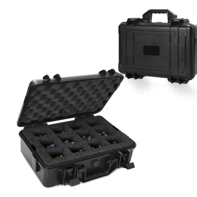 Waterproof black color plastic RPG board game portable DND dice storage organizer box with compartments