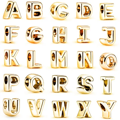 Simple Alphabet Sliders Pendant Charms Gold Plated Letter Charms for Bracelet Making