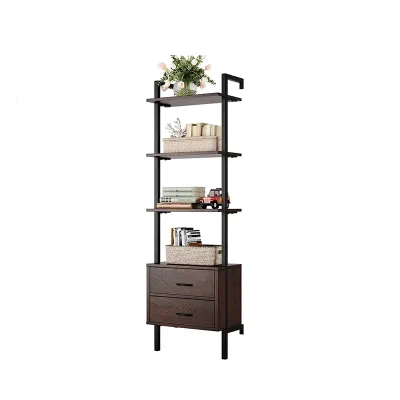 Home Office 4-Tier Ladder Bookcase with 2 Drawers Tall Display Shelves Storage Cabinet Ladder Bookshelf