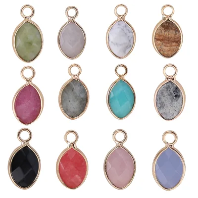 Wholesale Multicolor Nature Stone Pendant with Eye Shape Jade Crystal Jewelry Plated Metal Charm