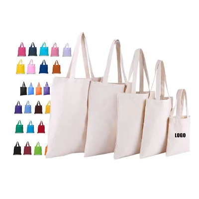 Natural Cotton Canvas Tote Bag Multiple Sizes Eco Friendly Reusable Shopping Bag with Padded Handle for Bulk Order