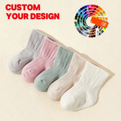 Wholesale OEM Minimalist Macaron-colored Unisex Solid-color Breathable Infant Design Knitted Casual Crew Baby Socks
