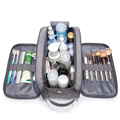 New 2026 Nylon Open Two/Three Compartment Large Capacity Eco-Friendly Cosmetic Makeup Storage Bag Soft Handle Custom Logo