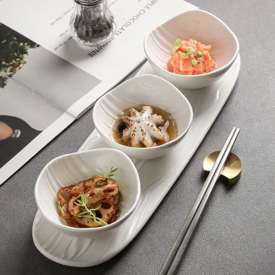 High-end Luxury White Porcelain Dinnerware Small Size Bowl Service Tray Dish Set Dessert Bowl for Restaurant