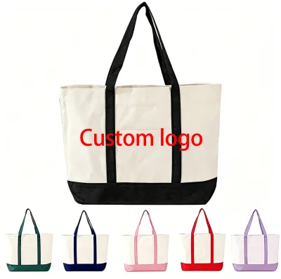 Canvas Tote Bags Bulk Top Zipper Closure Tote Bags for Women Beach Bag Tote Boatkin Canvas Bag Reusable Grocery Shopping Bags
