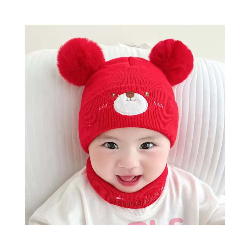 3-12month New Born Baby Winter Black Pompom Knit Beanie Hat Scarf Set Cute Keep Warm Kids Winter Cap