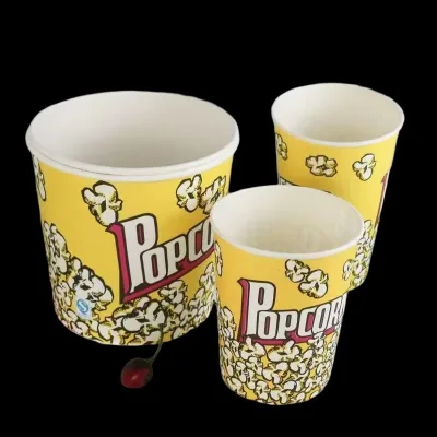 Custom Logo Disposable Single Wall Popcorn Buckets White Cardboard Eco-Friendly Biodegradable Cookie Candy Food Free Sample
