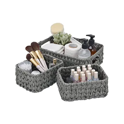 Eco-friendly Handmade Woven Plastic Storage Basket Large Plastic Rope Basket Foldable Laundry Basket